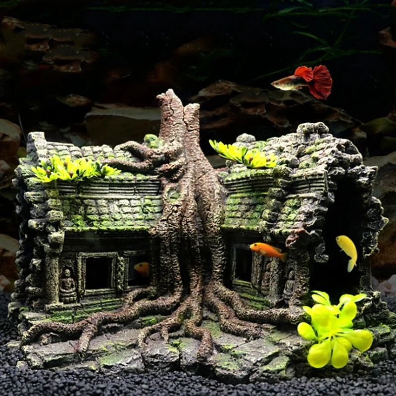Pet Supplies Fish - Resin Tree House Wooden Aquarium Beautification